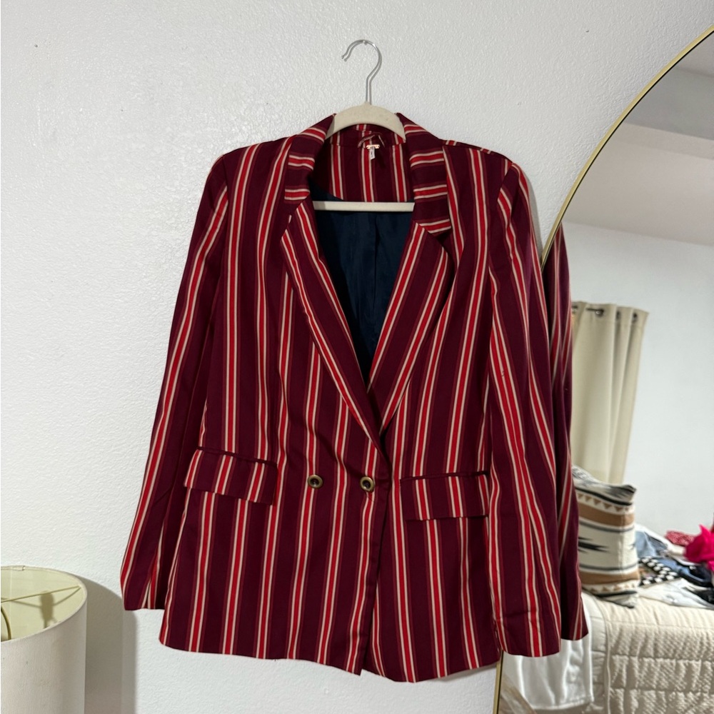 Free People Red Striped Blazer Bold Tailored Statement